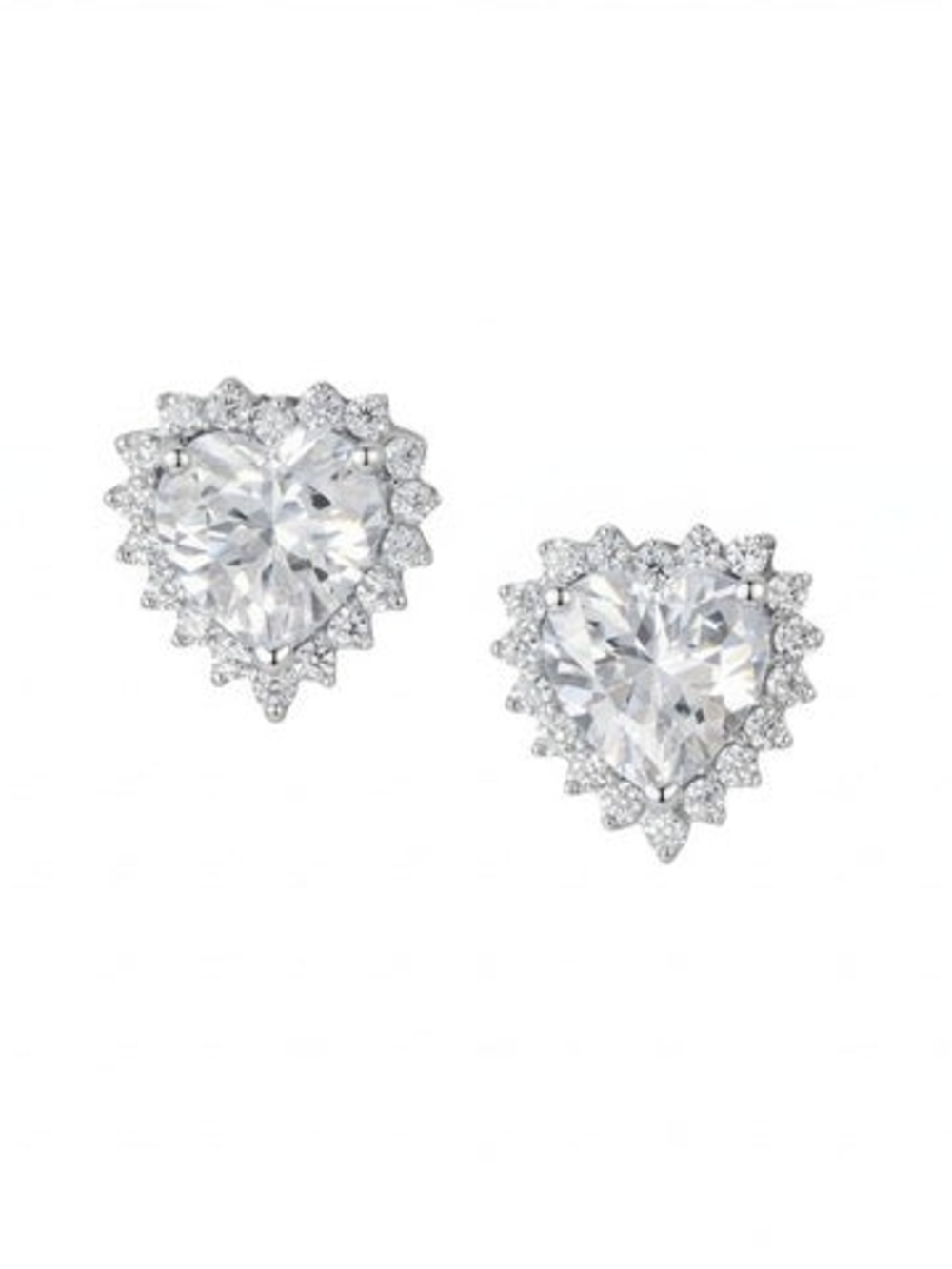 Heart Halo Cubic Zirconia Stud Earrings - White/Silver